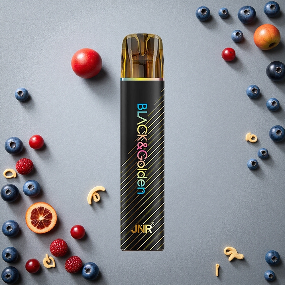 JNR Black&Golden 800 Puffs Kertakäyttöinen Vape Mustikka Purukumi Finland wholesale TPD-sertifioitu 2% Nikotiinia