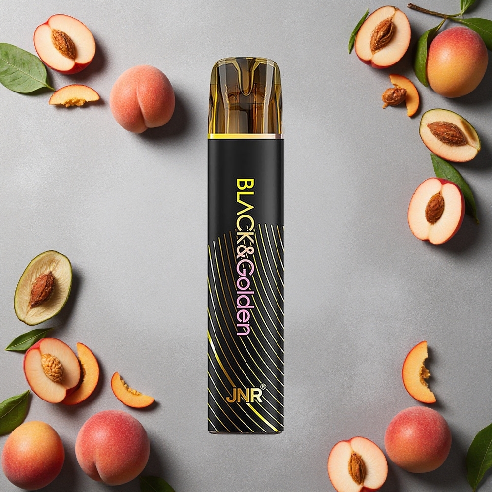 JNR Black&Golden 800 Puffs Persikka-Mango -kertakäyttöhöyrystin Finland wholesale TPD sertifioitu 2% nikotiinia