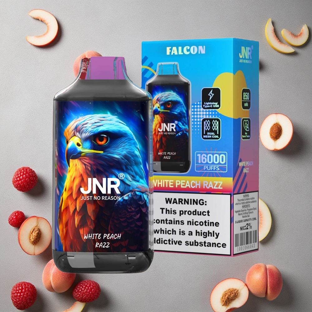 JNR Falcon 16000 Puffs Valkoinen Persikka Razz Finland wholesale Dual Mesh Coil & 22ml