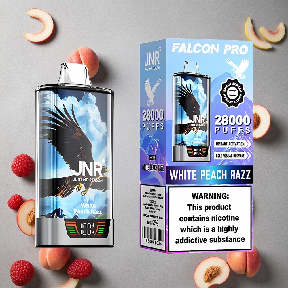 JNR Falcon Pro 28000 Valkoinen Persikka-Razz 28000 Puffs Finland wholesale 30ml Esitäytetty