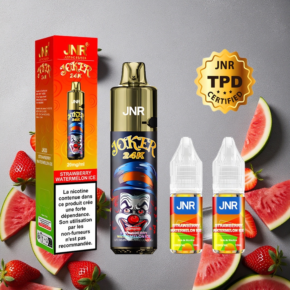 JNR Joker 24K Puffs Mansikka-Arbuusi-Jää Finland wholesale 2+10ml Uudelleentäytettävä Pod 800mAh Paristo