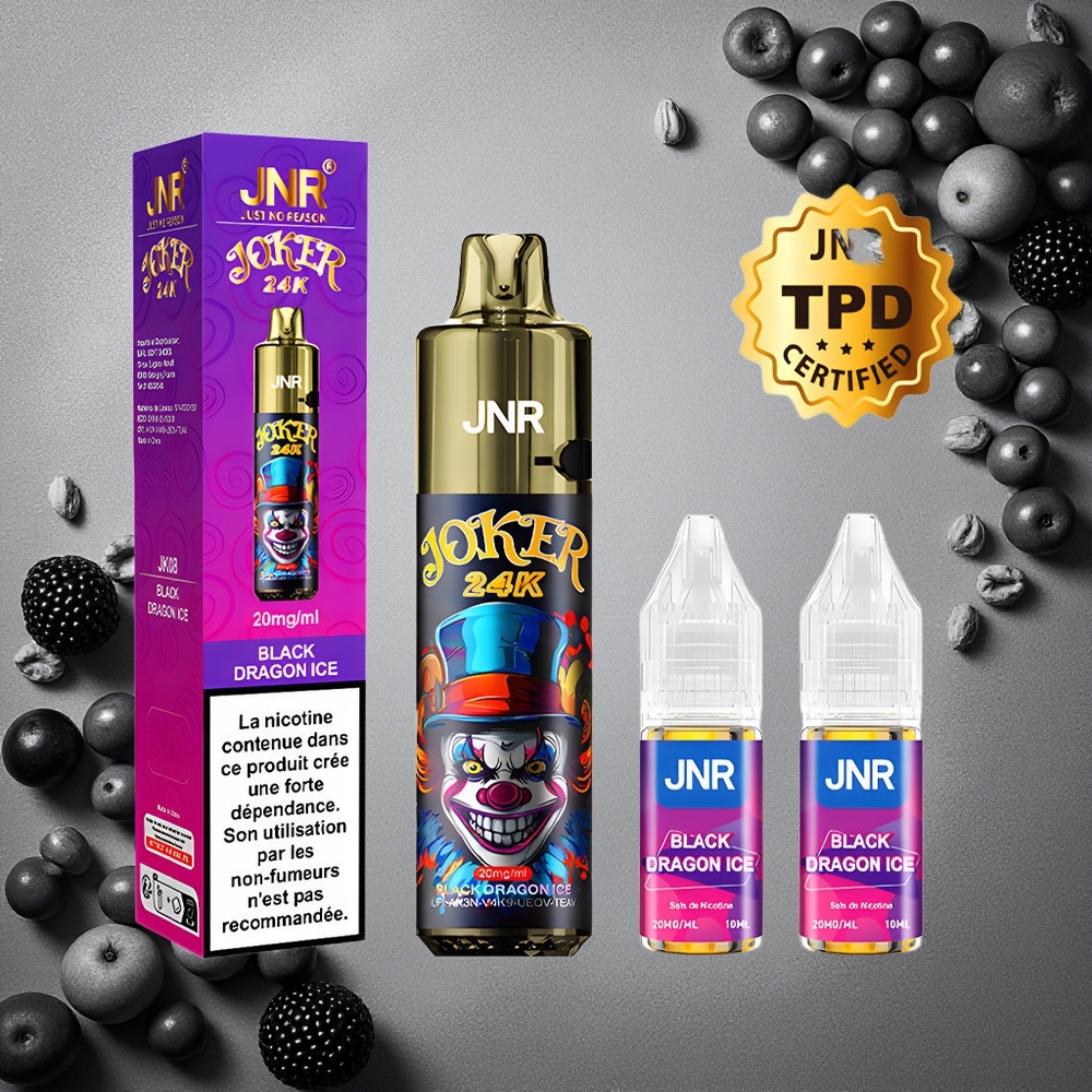 JNR Joker 24K Puffs Musta Lohikäärme Jää Finland wholesale 800mAh Akku 10ml Uudelleentäytettävä