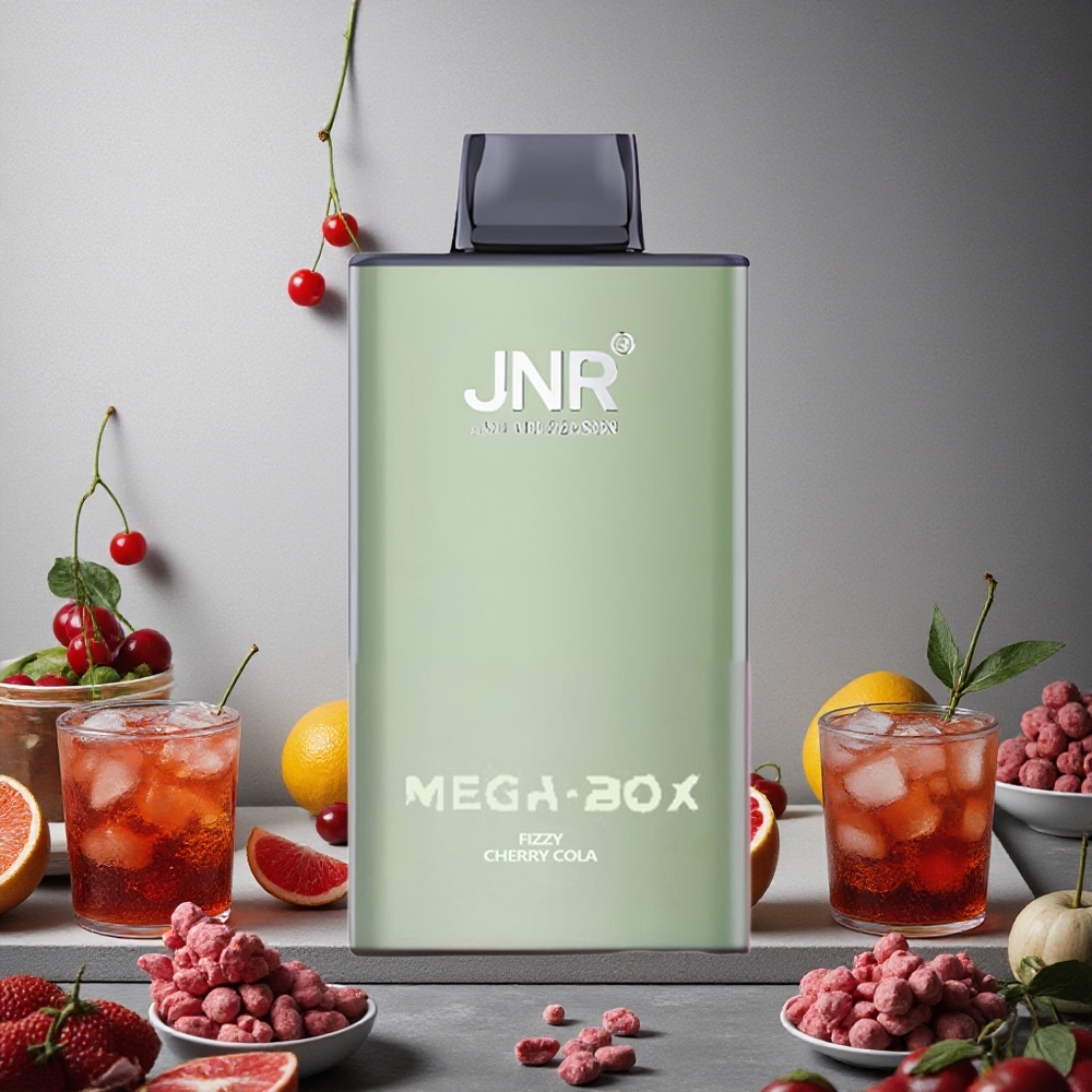 JNR Mega Box 25000 Puffs Fizzy Cherry Cola -maisuus Finland wholesale 30ml Neste