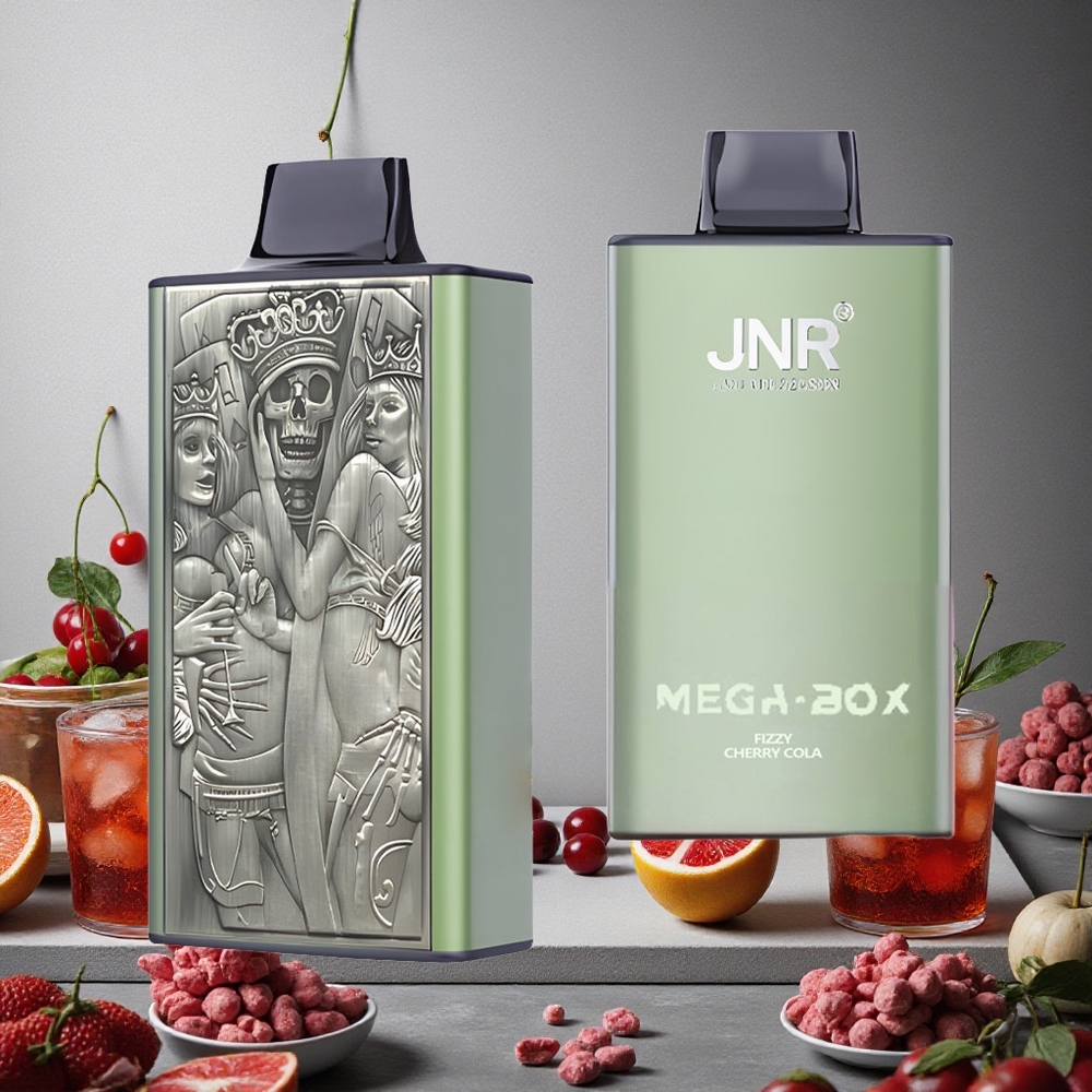 JNR Mega Box 25000 Puffs Fizzy Cherry Cola -maisuus Finland wholesale 30ml Neste