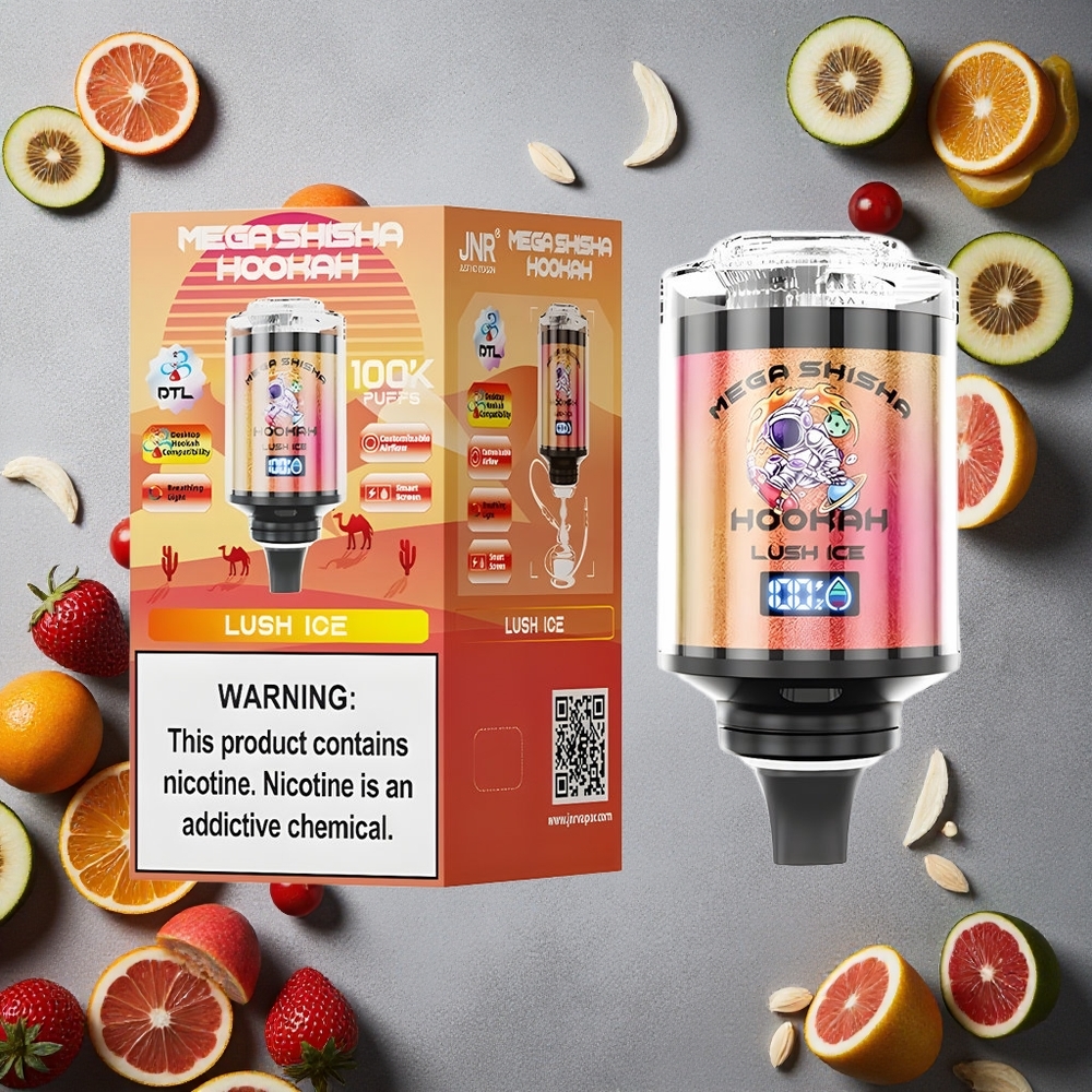 JNR Mega Shisha Hookah 100K Lush Ice Finland wholesale 60ml nestemäistä täyttökapasiteettia 2200mAh akku