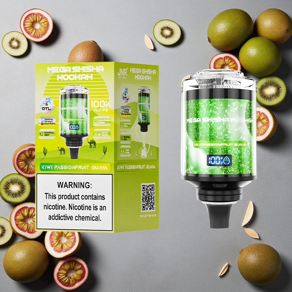 JNR Mega Shisha Hookah 100K Puffs Kiivi Passiohedelmä Guava 60ml Nestemäisyys Finland wholesale Työpöydän yhteensopivuus