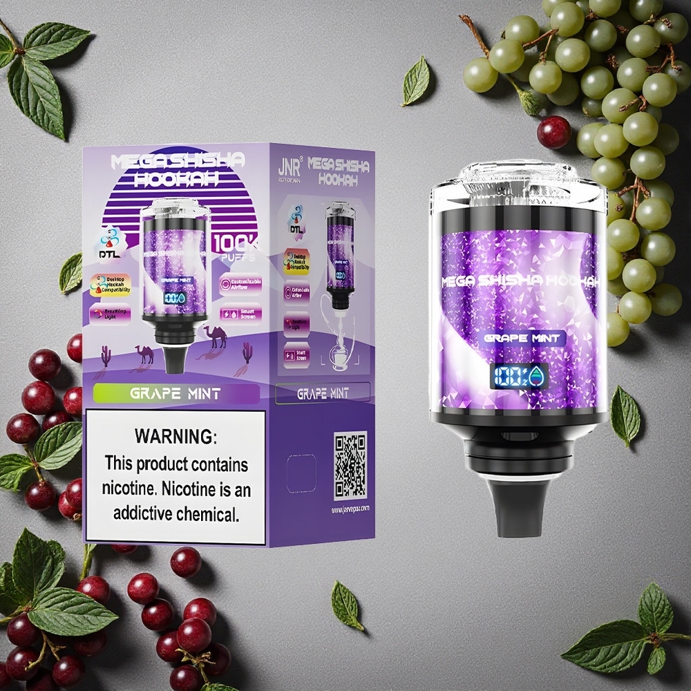 JNR Mega Shisha Hookah 100K Viiniräkä Mint Finland wholesale 60ml nestekapasiteetti 2200mAh akku