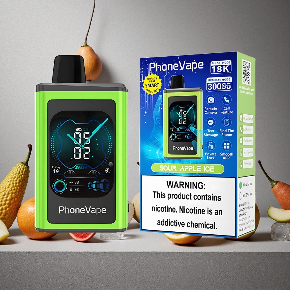 JNR PhoneVape 30000 Puffs Kertakäyttöinen Vape Kirpeä Omena Jää Finland wholesale App Controlled Full Display Screen