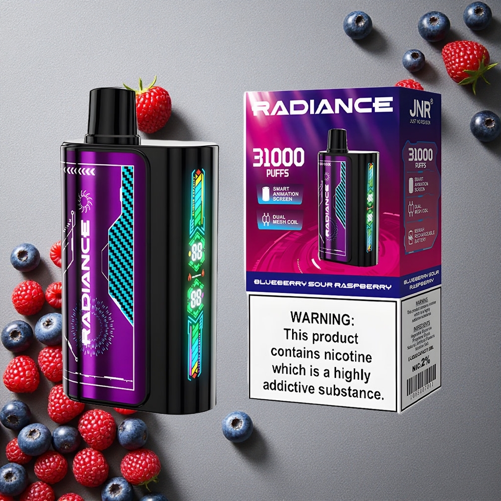 JNR Radiance 31000 Puffs Finland wholesale Mustikka-Hapanvadelma 28ml nestemäinen tölkki