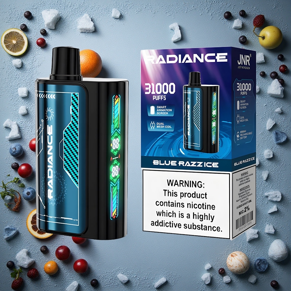 JNR Radiance 31000 Puffs Kertakäyttöinen Vape Sininen Vadelma Jää Finland wholesale 28ml E-neste Type-C Lataus