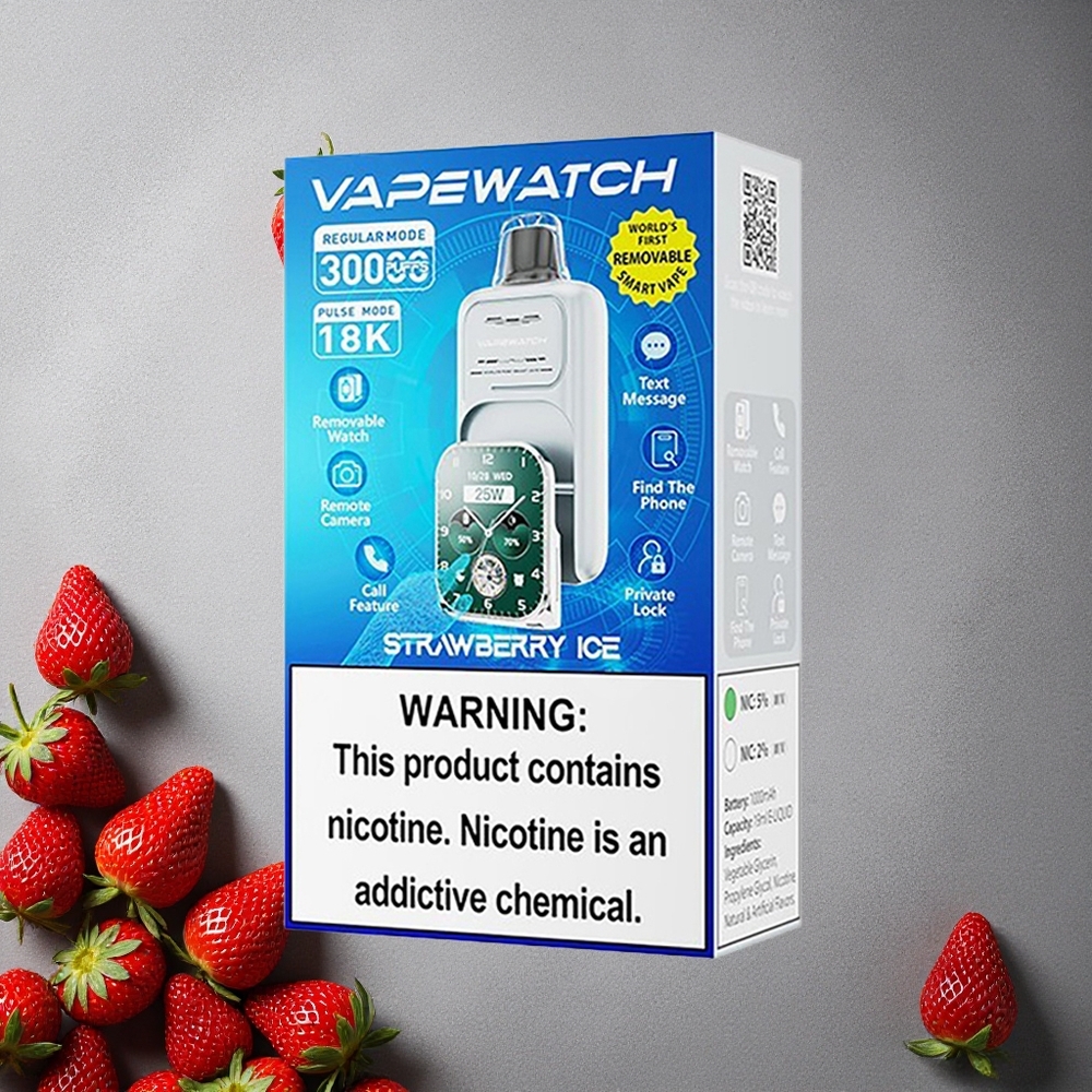 JNR Vape Watch 30000 Puffs Mansikka-Jää -tuote 19mL nestemäärä Finland wholesale Dual Mesh Coil