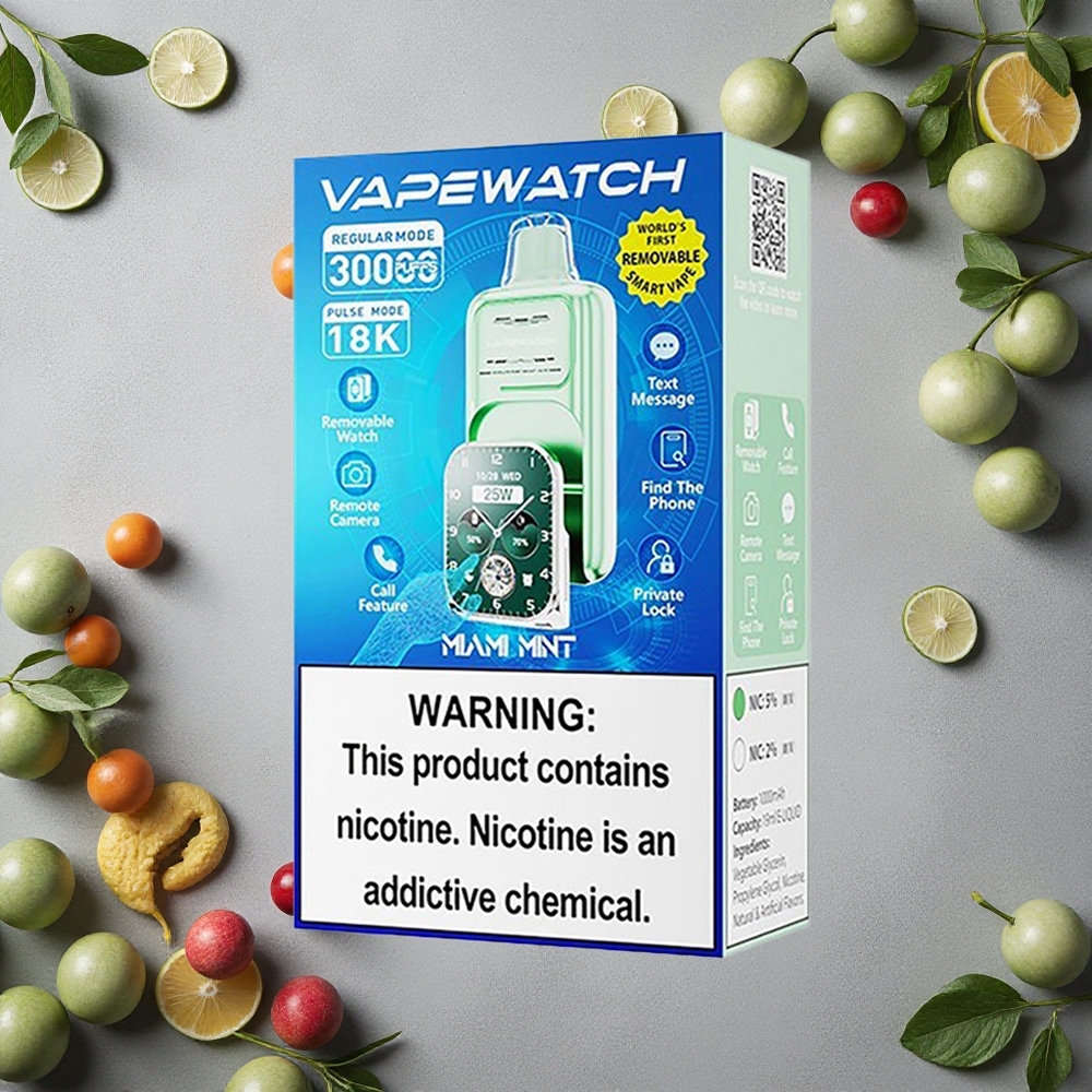 JNR Vape Watch 30000 Puffs Miami Mint 19mL nestemäistä Finland wholesale Type-C Pikalataus
