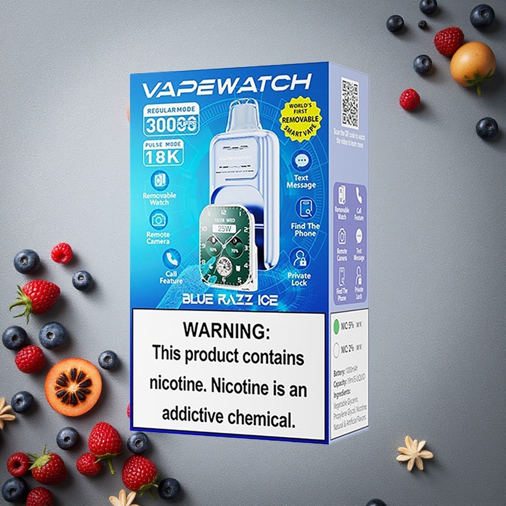 JNR Vape Watch 30000 Puffs Sininen Vadelma-Jää 30000 Puffs 19mL Finland wholesale Type-C Pikalataus
