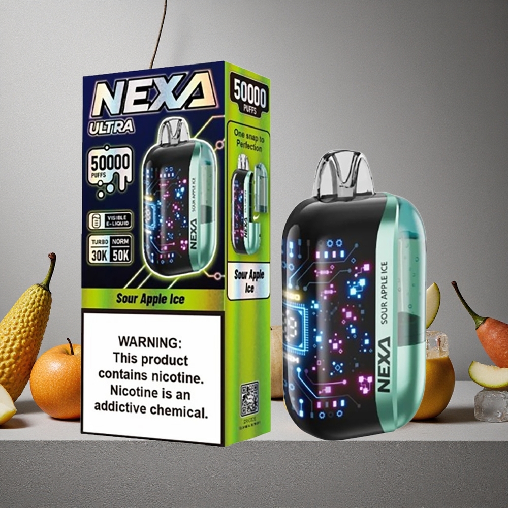 NEXA Ultra 50000 Puffs Kertakäyttöinen Vape Kirpeä Omena Jää Finland wholesale 20ml Täytetty Kapasiteetti 800mA Akku