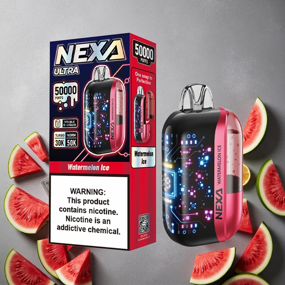 NEXA Ultra 50000 Puffs Kertakäyttöinen Vape Vesijäämeloni Finland wholesale 20ml Esitäytetty Kapasiteetti Type-c Lataus