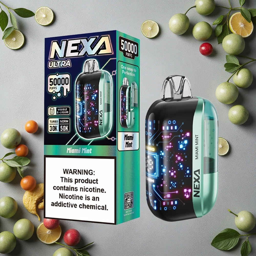 NEXA Ultra 50000 Puffs Miami Mint (Miamin minttu) 20ml esitäytetty Finland wholesale 3d kaareva näyttö