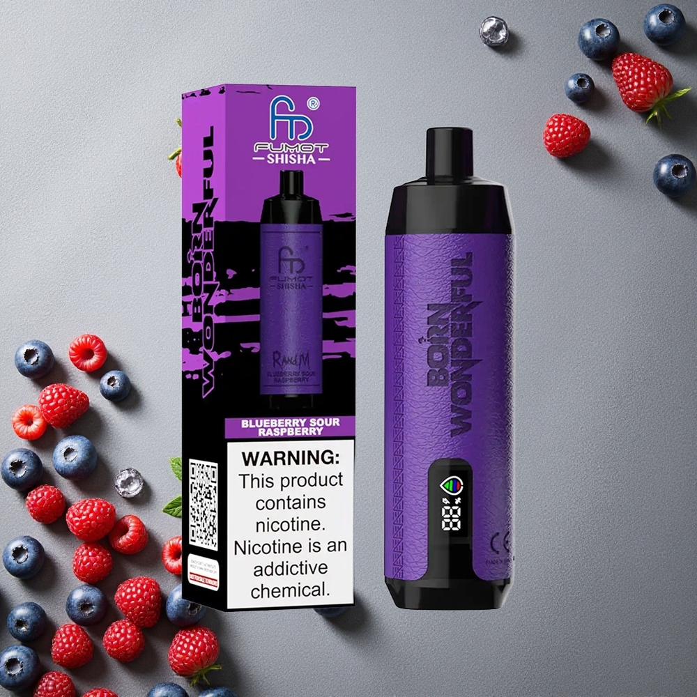 RandM Fumot Shisha 10000 Puffs Mustikka-Hapanvadelma Kertakäyttöinen Vape Finland wholesale 18ml esitäytetty nestemä