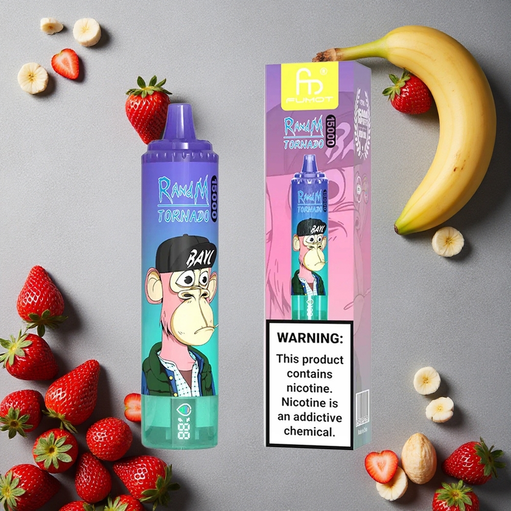 RandM Fumot Tornado 15000 Puffs Mansikka-Banaani Finland wholesale 25ml nestemäisellä Type-C LCD-näytöllä