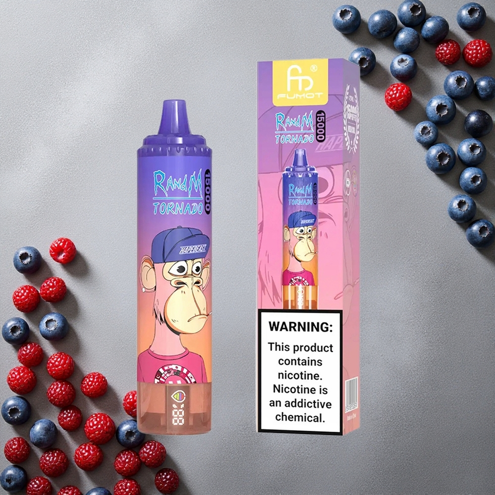 RandM Fumot Tornado 15000 Puffs Mustikka-Karpalo-Kirsikka Finland wholesale 25ml Nestekäyttöinen LCD-näyttö