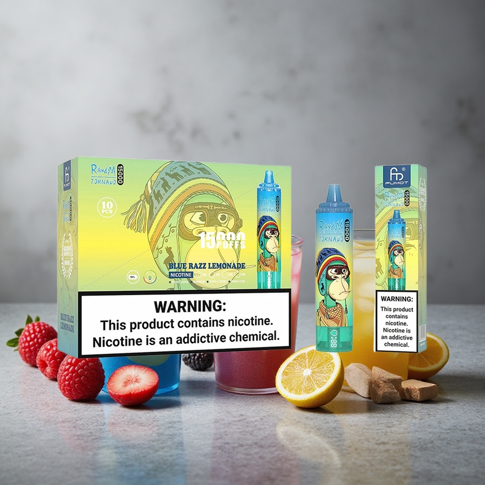 RandM Fumot Tornado 15000 Puffs Sininen Vadelma Limonadi Finland wholesale Type-C Lataus LCD Näyttö