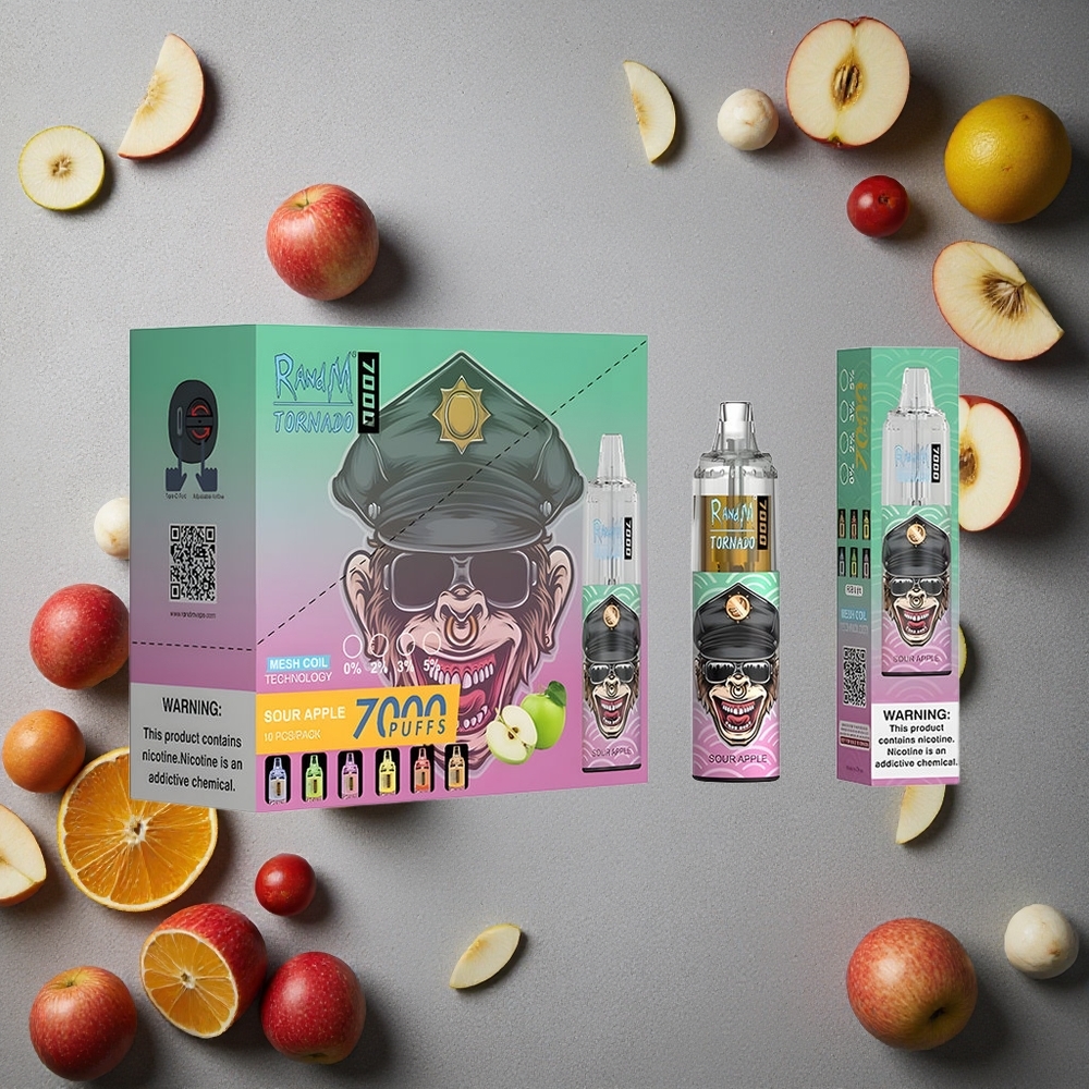 RandM Fumot Tornado 7000 Puffs Hapan Omena Finland wholesale 14 ML E-neste Mesh-käämi