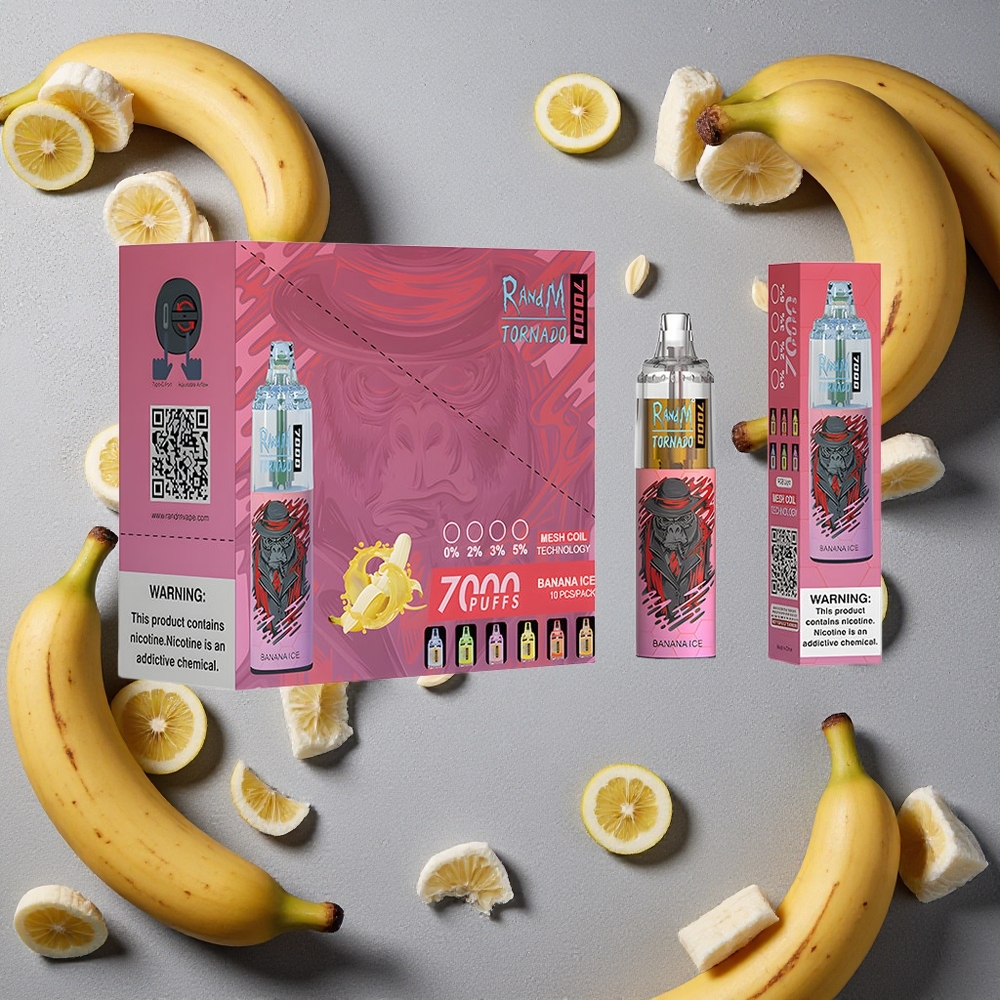 RandM Fumot Tornado 7000 Puffs Kertakäyttöinen Vape Banaanijää Finland wholesale 14 ML Nestettä & 850 MAH Akku