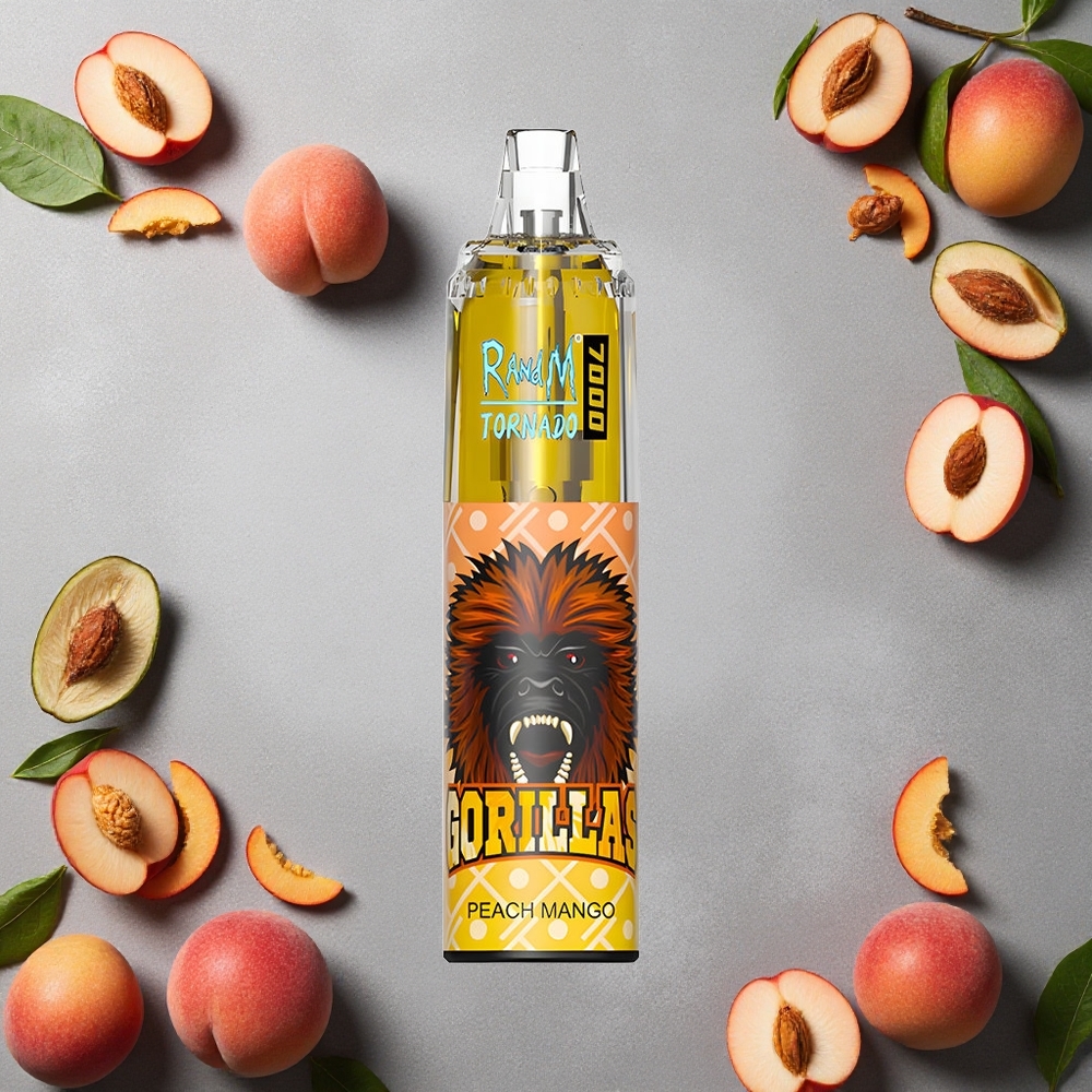 RandM Fumot Tornado 7000 Puffs Kertakäyttöinen Vape Persikka Mango Finland wholesale 14 ML E-neste Mesh-käämi