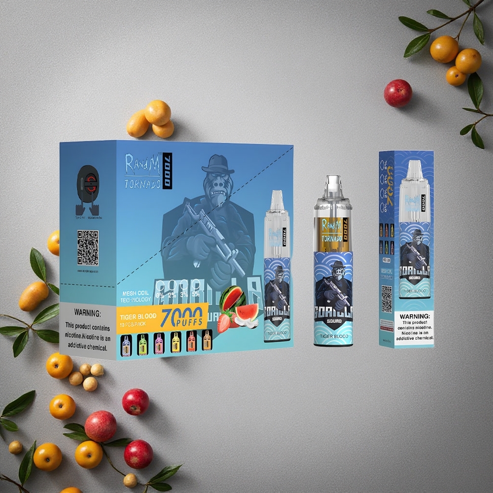 RandM Fumot Tornado 7000 Puffs Kertakäyttöinen Vape Tiikeriveri 14 ML E-neste Finland wholesale RGB Valo