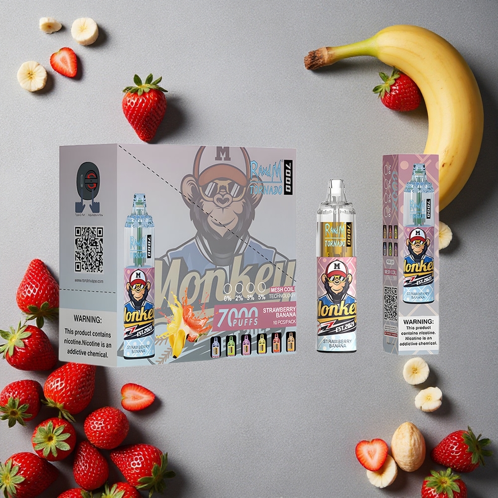 RandM Fumot Tornado 7000 Puffs Mansikka-Banaani Finland wholesale 14 ML Nestettä 850 MAH Akku