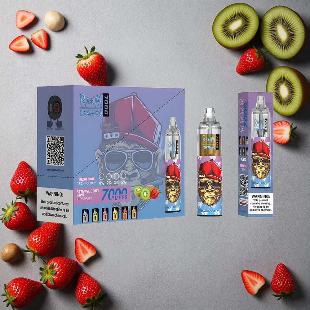RandM Fumot Tornado 7000 Puffs Mansikka-Kiivi Finland wholesale 14 ML nestettä ja 850 MAH akku