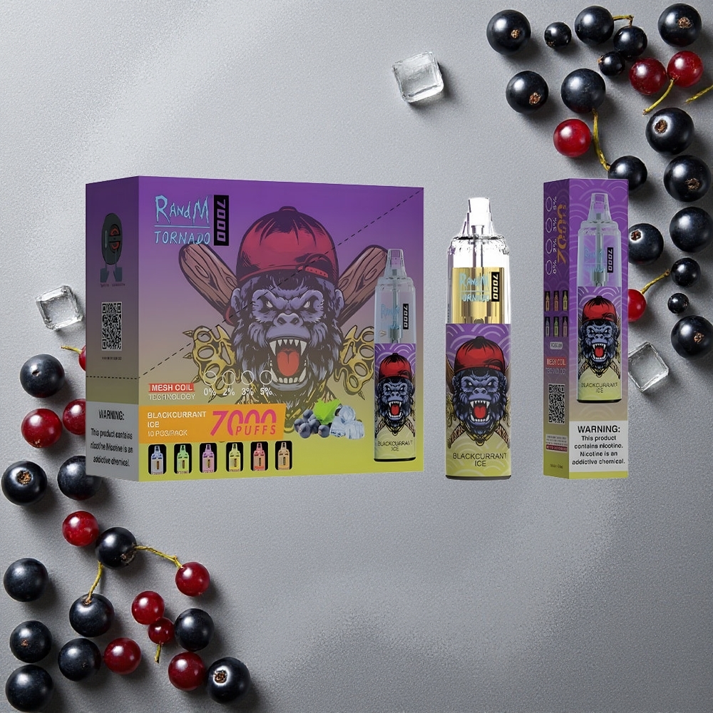 RandM Fumot Tornado 7000 Puffs Mustaherukka-Jää Finland wholesale Tyyppi-C Portti RGB-Valo