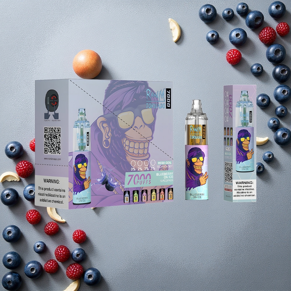 RandM Fumot Tornado 7000 Puffs Mustikka Jää Finland wholesale Type-C Portti RGB Valo