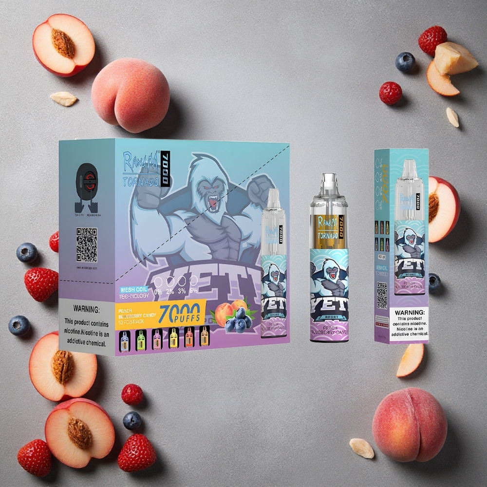 RandM Fumot Tornado 7000 Puffs Persikka-Blueberry Karkki Finland wholesale 14 ML Nestettä 850 MAH Akku