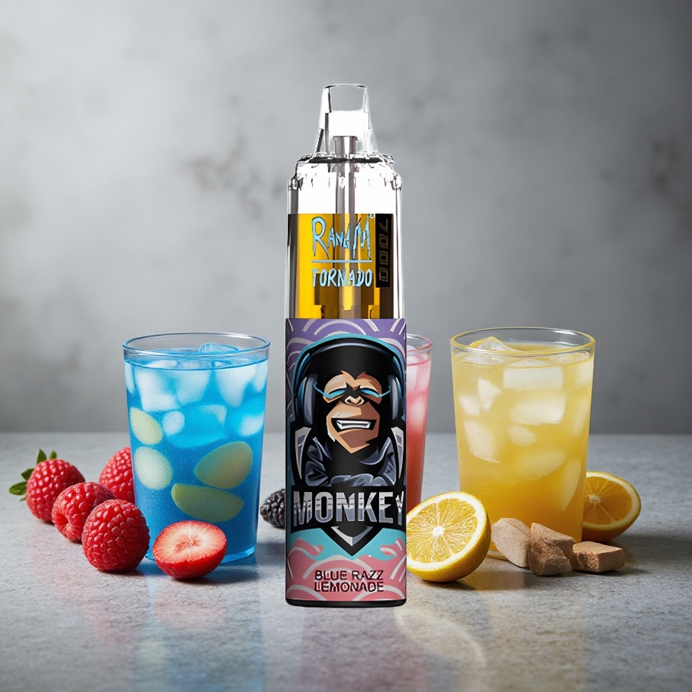 RandM Fumot Tornado 7000 Puffs Sininen Vadelma-Limonadi Finland wholesale Mesh Käämi ja Type-C Portti