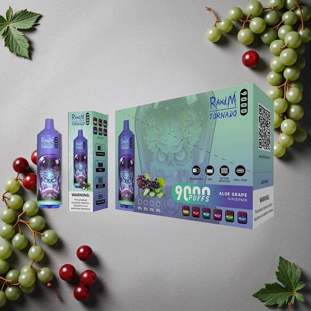 RandM Fumot Tornado 9000 Puffs Aloe Grape (Aloe Viinirypäle) 18 mL Finland wholesale Mesh Coil