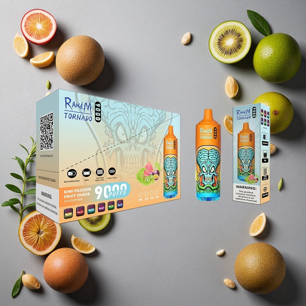 RandM Fumot Tornado 9000 Puffs Kiivi Passionhedelmä Guava Finland wholesale 850 mAh Ladattava 18 mL
