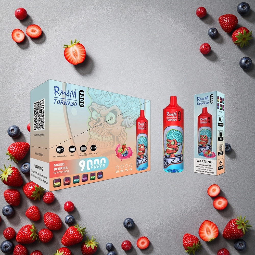 RandM Fumot Tornado 9000 Puffs Marja-sekoitus Finland wholesale 850 mAh Ladattava 18 mL