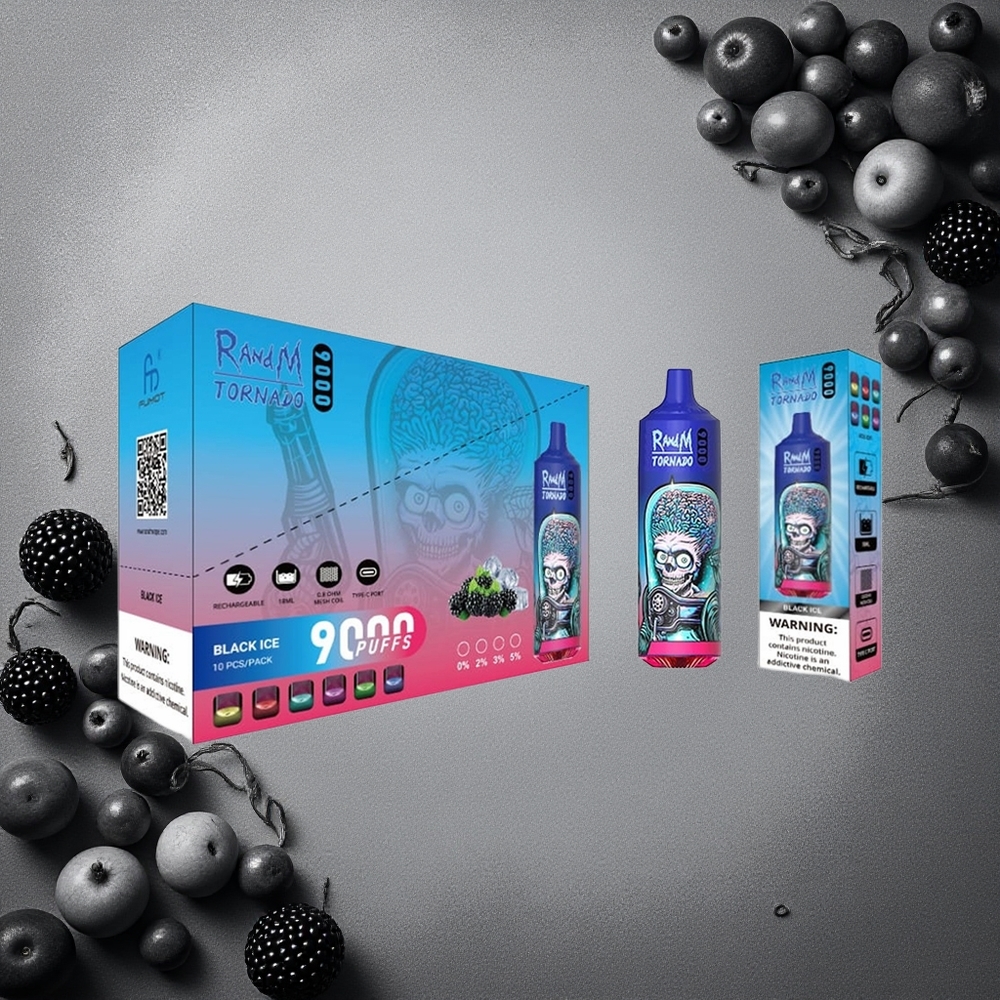 RandM Fumot Tornado 9000 Puffs Mustajää (Black Ice) Finland wholesale 18 ml Mesh Coil