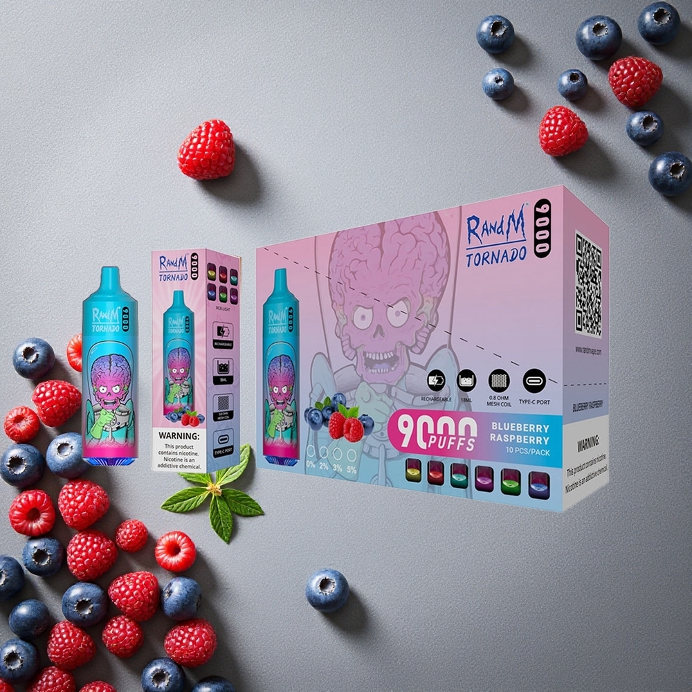 RandM Fumot Tornado 9000 Puffs Mustikka-Vadelma Finland wholesale 850 mAh Ladataan 18 mL