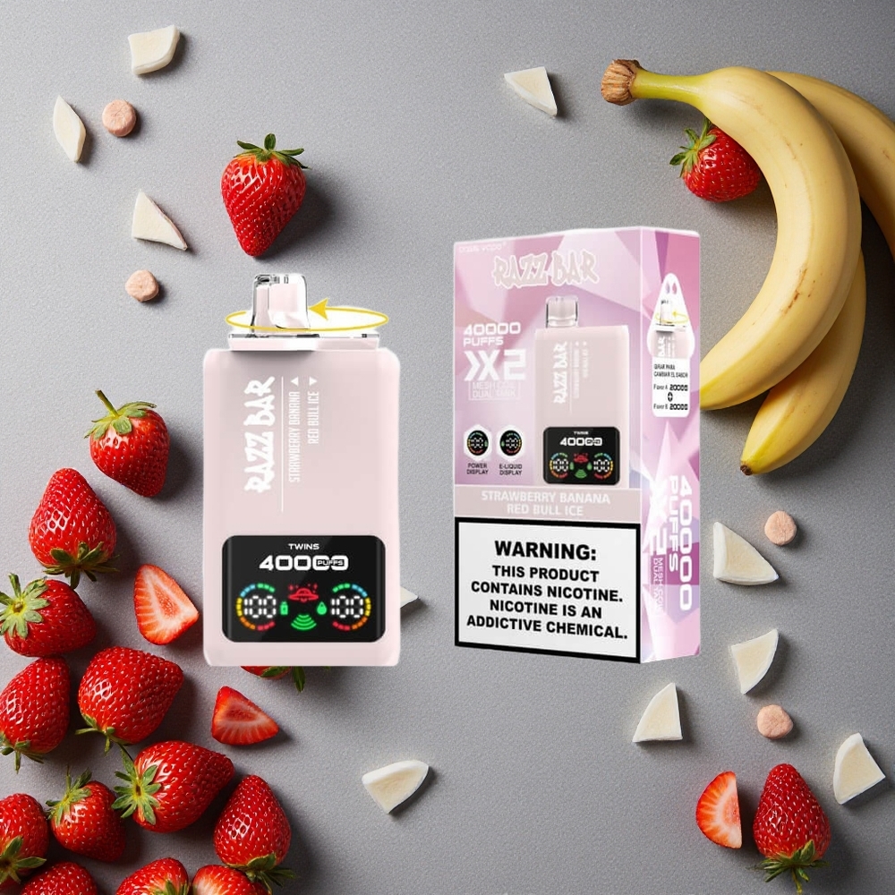 Razz Bar 40000 Puffs Kertakäyttöinen Vape Mansikka-Banaani_Red Bull Ice 1.0Ohm 2 Mesh Coil Finland wholesale