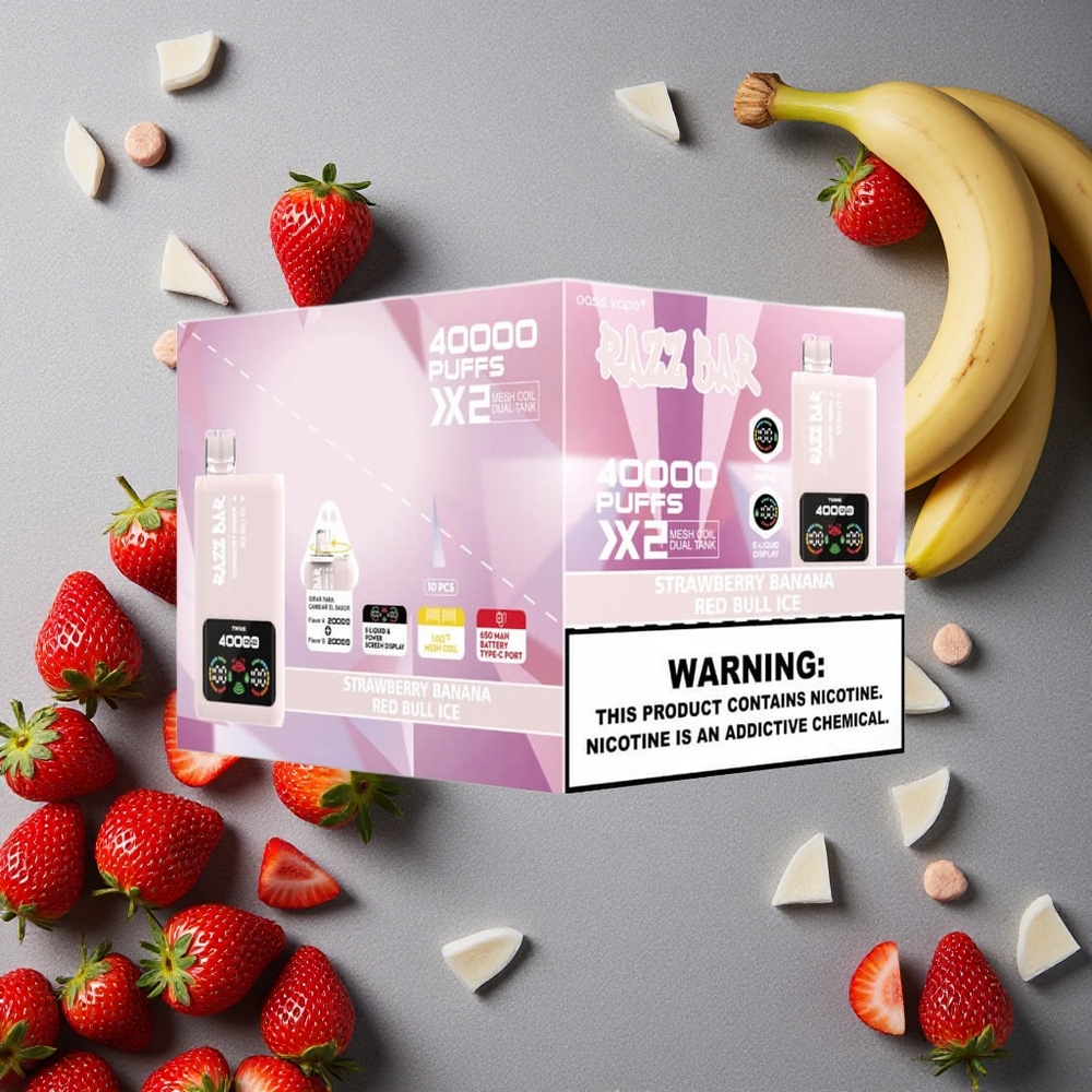 Razz Bar 40000 Puffs Kertakäyttöinen Vape Mansikka-Banaani_Red Bull Ice 1.0Ohm 2 Mesh Coil Finland wholesale