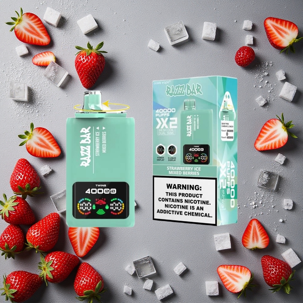 Razz Bar 40000 Puffs Kertakäyttöinen Vape Mansikka-Jää_Marjasekoitus Finland wholesale Näyttö_1.0Ohm 2 Mesh Coil