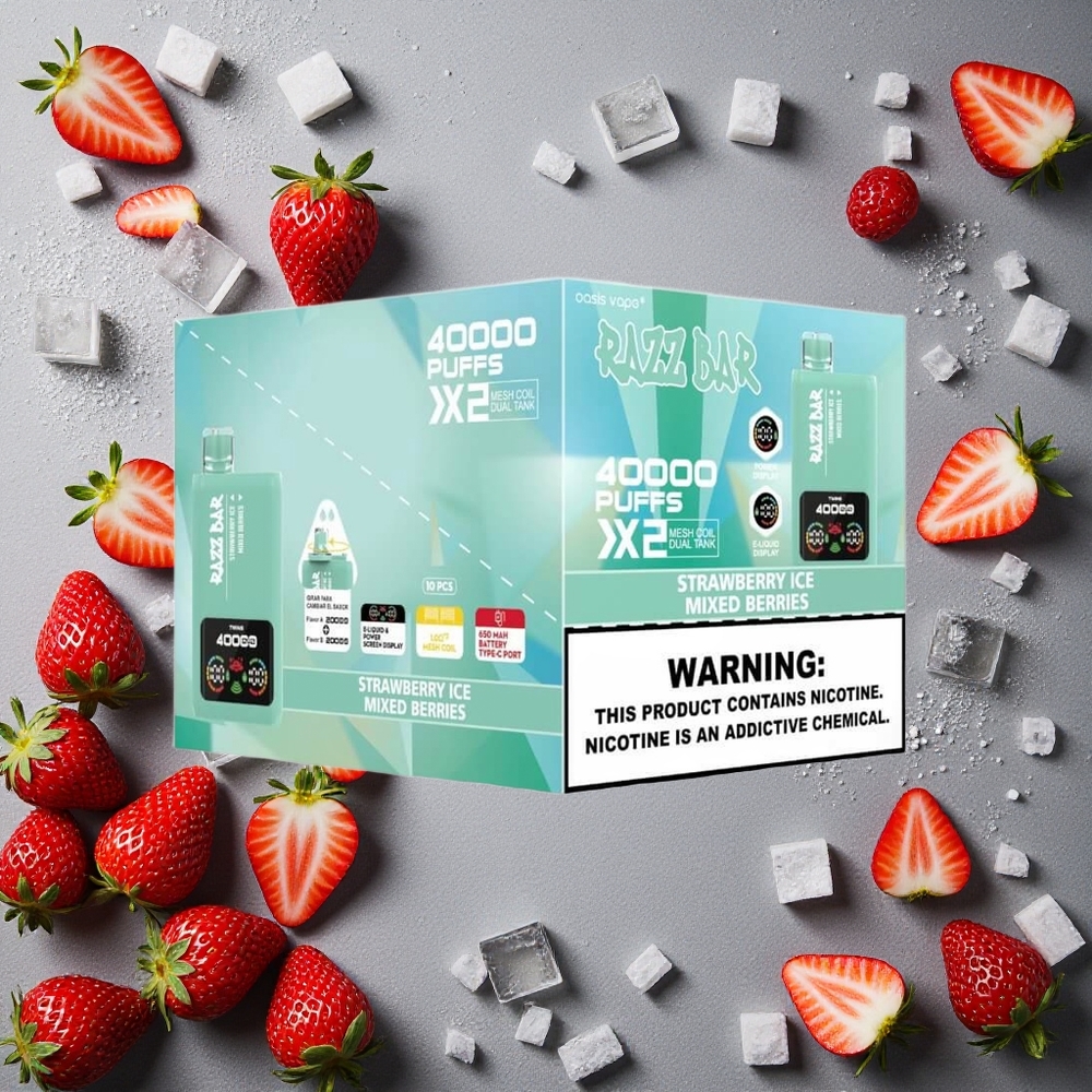 Razz Bar 40000 Puffs Kertakäyttöinen Vape Mansikka-Jää_Marjasekoitus Finland wholesale Näyttö_1.0Ohm 2 Mesh Coil