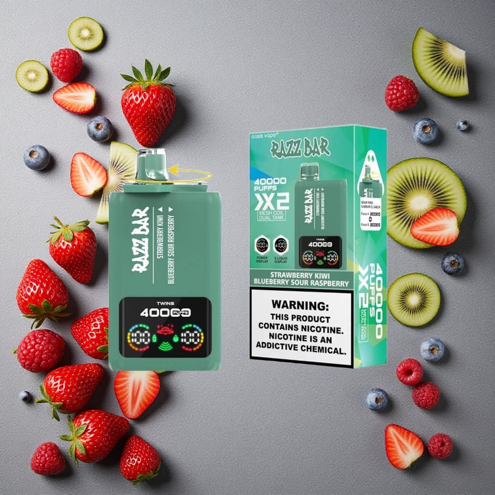 Razz Bar 40000 Puffs Kertakäyttöinen Vape Mansikka-Kiivi_Mustikka-Hapanvadelma Finland wholesale Näyttö & Type-C Portti