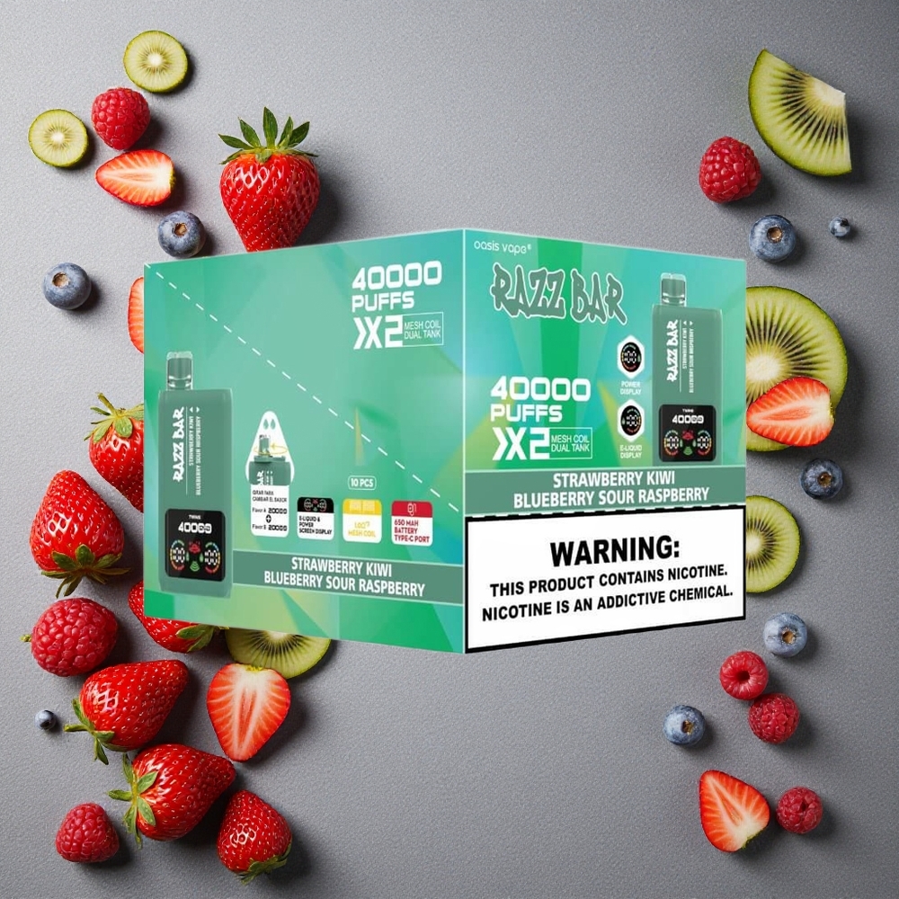Razz Bar 40000 Puffs Kertakäyttöinen Vape Mansikka-Kiivi_Mustikka-Hapanvadelma Finland wholesale Näyttö & Type-C Portti