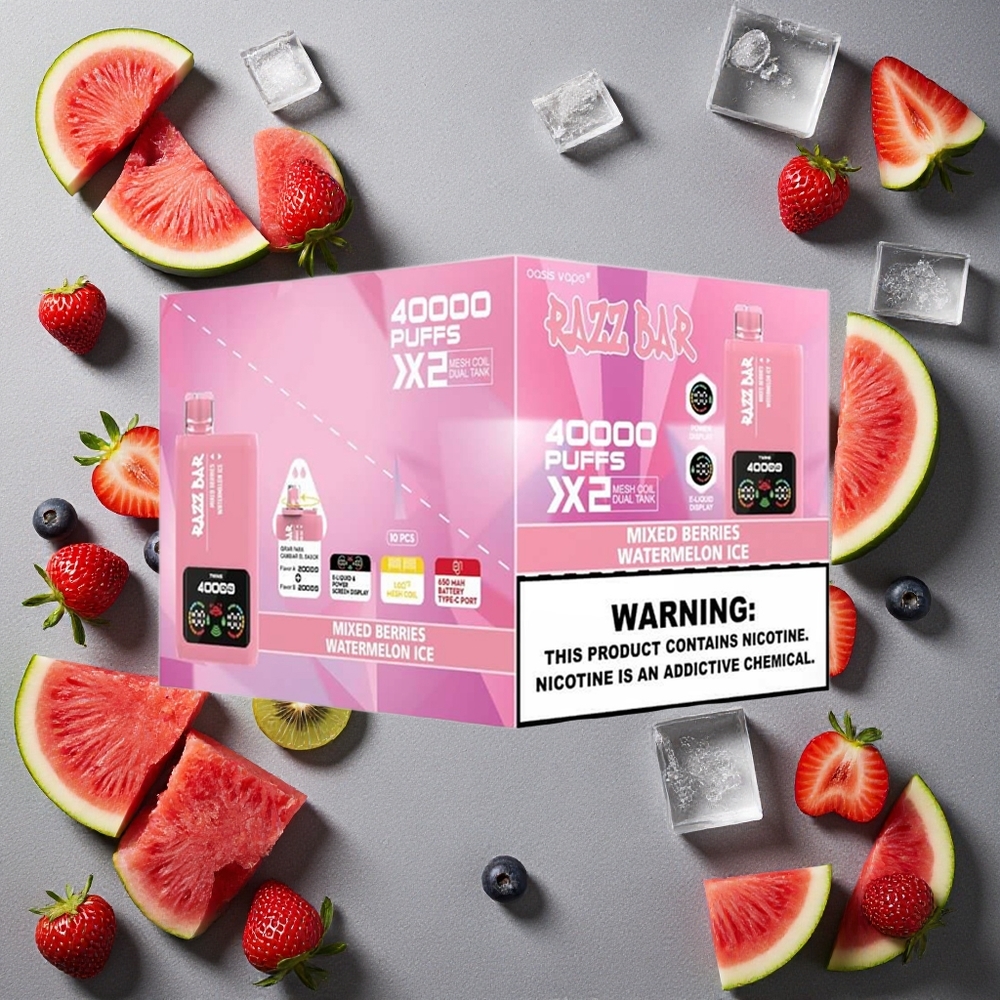 Razz Bar 40000 Puffs Kertakäyttöinen Vape Sekalevät-Marjajäätelö&Vesimeloni Finland wholesale Näyttö&1.0Ohm 2 Mesh Coil