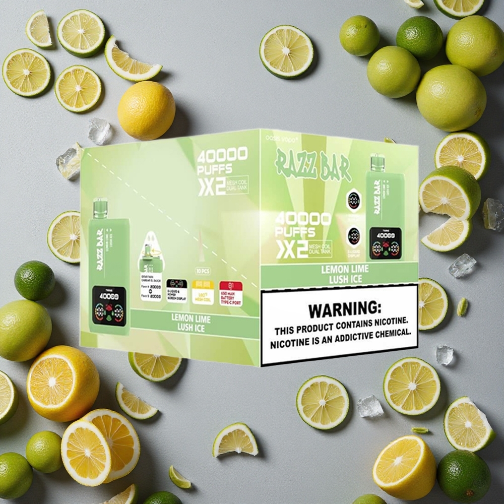 Razz Bar 40000 Puffs Kertakäyttöinen Vape Sitruuna-Lime_Jääpuuteri Finland wholesale Näyttöruutu 1.0Ohm 2 Mesh Coil