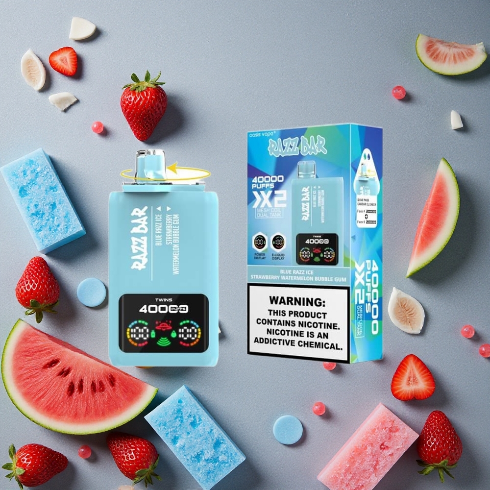 Razz Bar 40000 Puffs Sininen Vadelma-Jäämansikka-Vesimeloni-Kuplakumi Finland wholesale Näyttö & Type-C