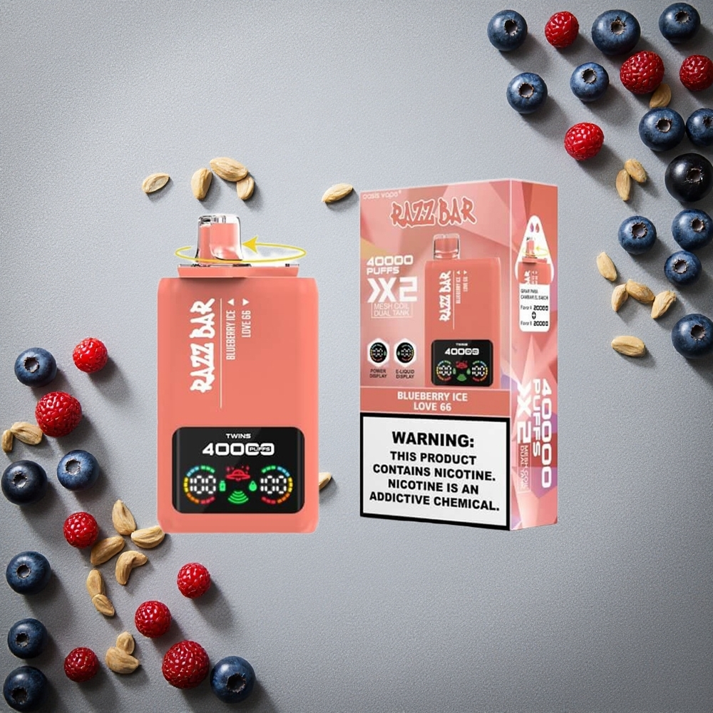 Razz Bar 40000 Puhallusta Kertakäyttöinen Vape Mustikkajää_Love 66 Finland wholesale Näyttö 2%,5% Nikotiinia