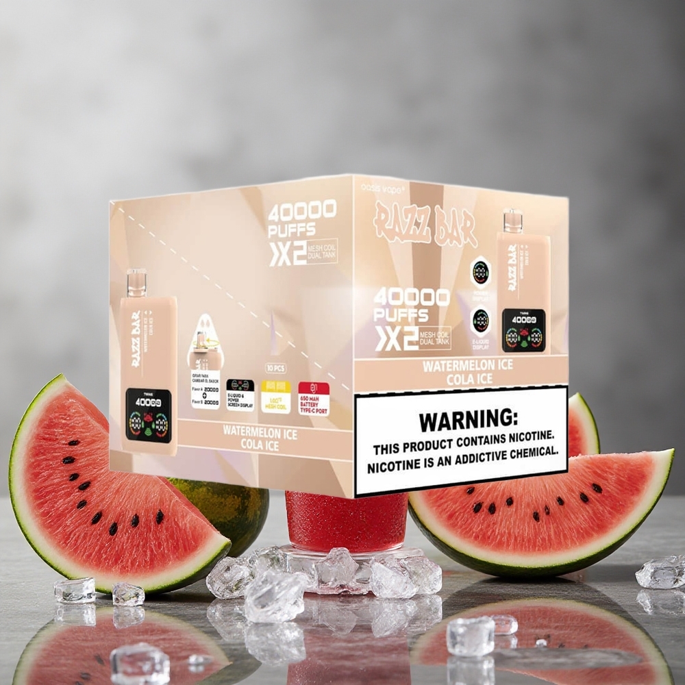 Razz Bar 40000 Puhallusta Kertakäyttöinen Vape Vesimeloni Jää_Kola Jää Finland wholesale Näyttö